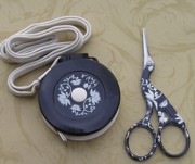 Elegant  Black & Cream Floral Scissors and Measuring Tape Set